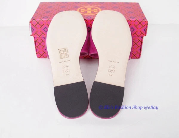 NIB Tory Burch Eleanor Slide Leather Sandal Fuchsia Pink US 9 AUTHENTIC