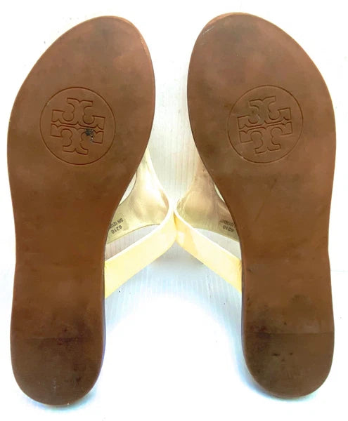 TORI BURCH Women's IVORY LEATHER STRAP FASHION FLIP FLOPS SZ 7M VERY GOOD+ COND.