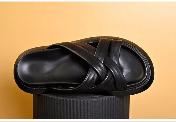 Roman Style Mens Open Toe Real Leather Cowhide Sandals Slippers Shoes Summer New