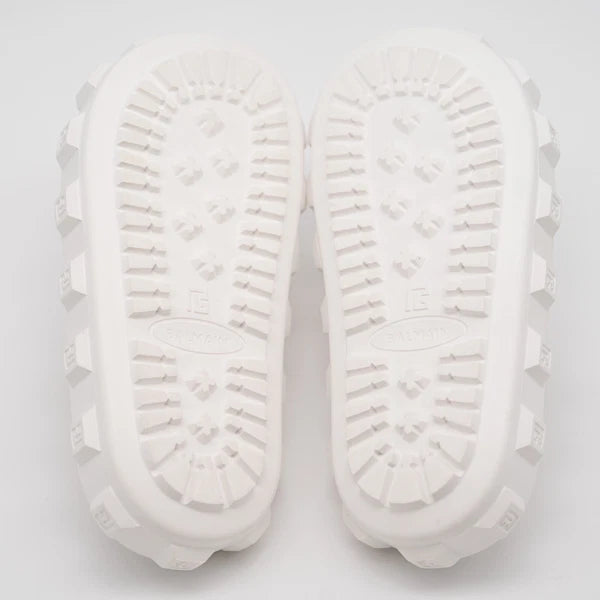 size 38-39 Balmain White Ari Women Rubber Slip On Slides Sandal Embossed Logo