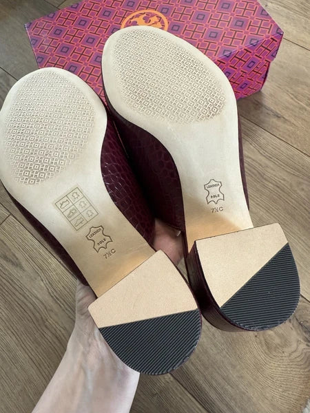 TORY BURCH MARTINE  croco emboss slide sandal Burgundy Claret 7.5 C MSRP $406