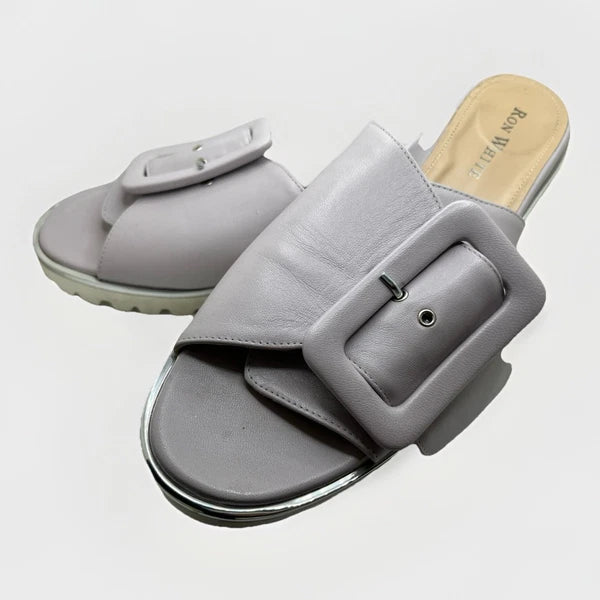 Women's Ron White Candra Napa Gray Leather Slide Sandals Size 9 US /40 EU $398