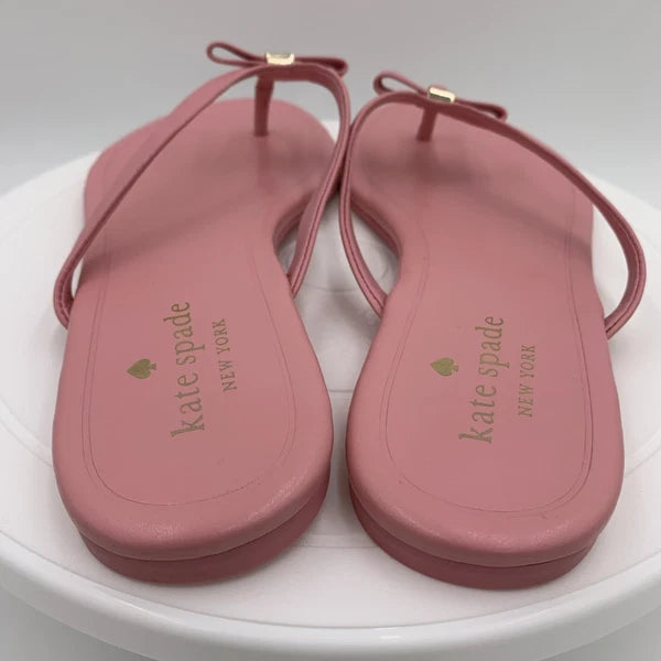 Kate  Spade Tatum New York Pink Leather Bow-Thong Sandals Spade Charm Size 9B