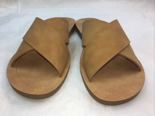 SODA-REFLECT-COFFEE NUBUCK PU X BANDS Slide CASUAL Fashion Women Sandal Slip On