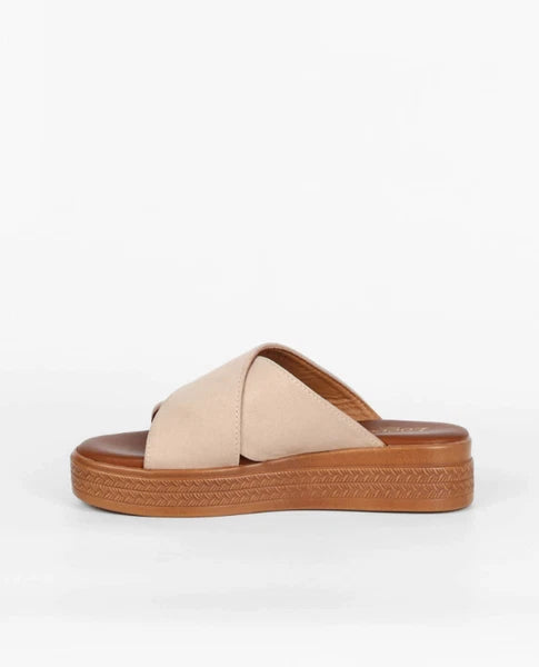 Women's Casual Suede Crossover Open Toe High Platform Mule Sandals / Sliders