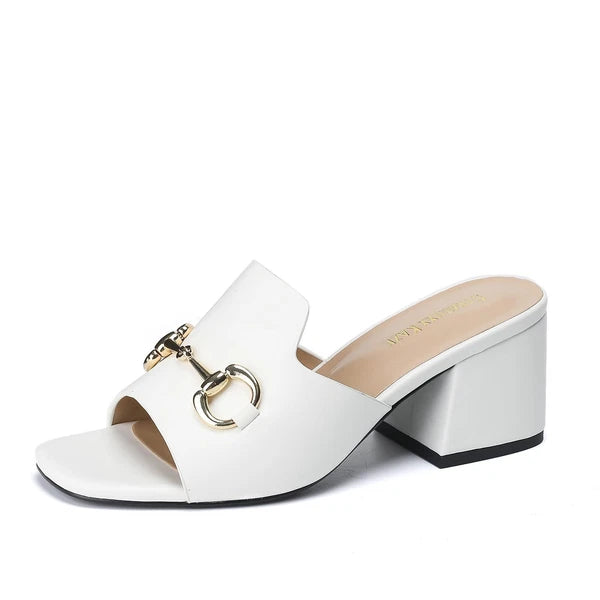 Women's Block Heel Sandals Slide Heels with Metal Chain for Dressy Summer Siz...