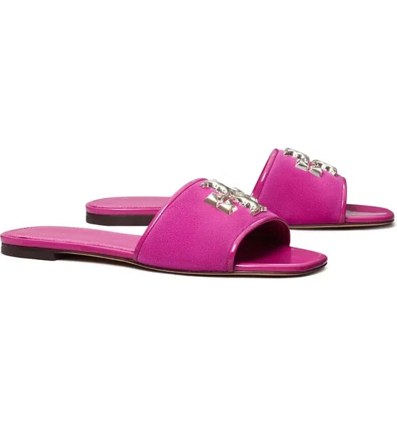 NIB Tory Burch Eleanor Slide Leather Sandal Fuchsia Pink US 9 AUTHENTIC
