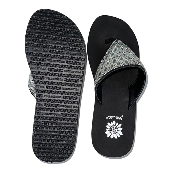 Yellow Box Flip Flops Harlequin Rhinestone Sparkle Wedge Sandals Womens Padmell