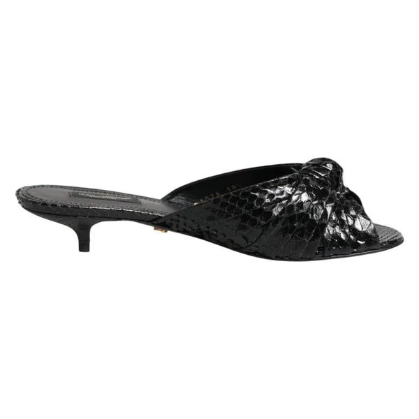 DOLCE & GABBANA Shoes Black Leather Heels Slides Sandals EU37.5 / US7 1200usd