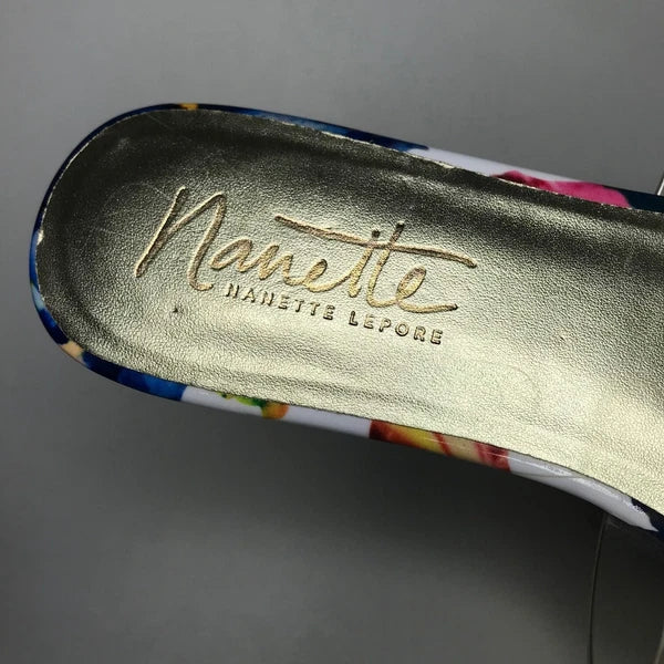 Nanette Lepore Women's Sandals Jeweled Transparent Watermelon Floral Sz 8M