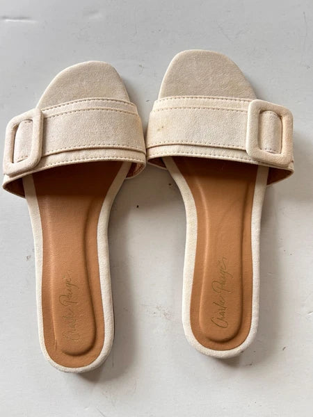 Mod Sandals 7 Off White Cream Buckle 60s Style NEW Slide Flat Charlie Paige