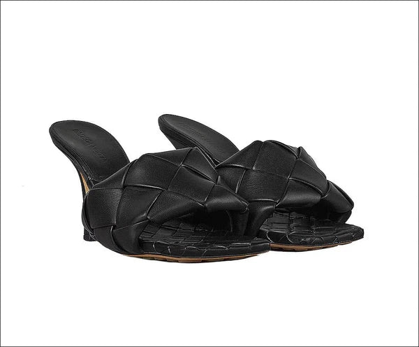 $1500 Bottega Veneta Lido Mule Slide Sandal Intrecciato Black Leather 90 Heel 38