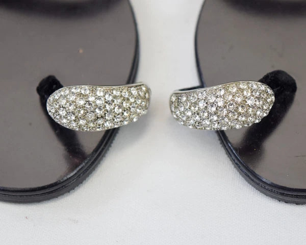 NEW GIUSEPPE ZANOTTI NuvoRock Ring Sandals 36.5 Black Crystal Embellished 6.5