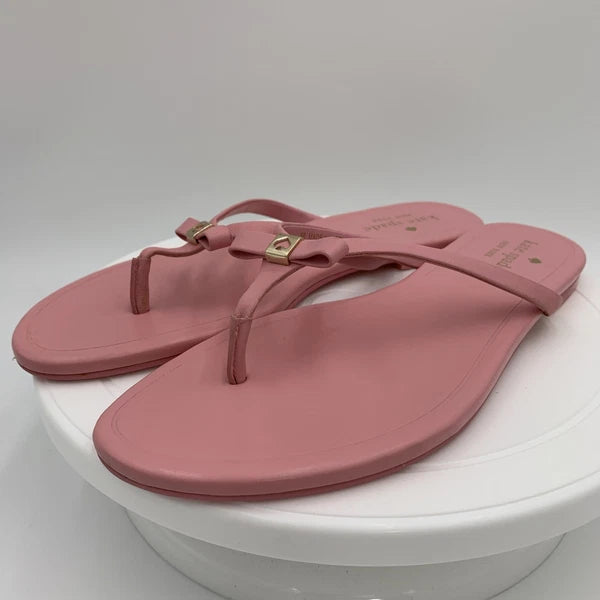 Kate  Spade Tatum New York Pink Leather Bow-Thong Sandals Spade Charm Size 9B