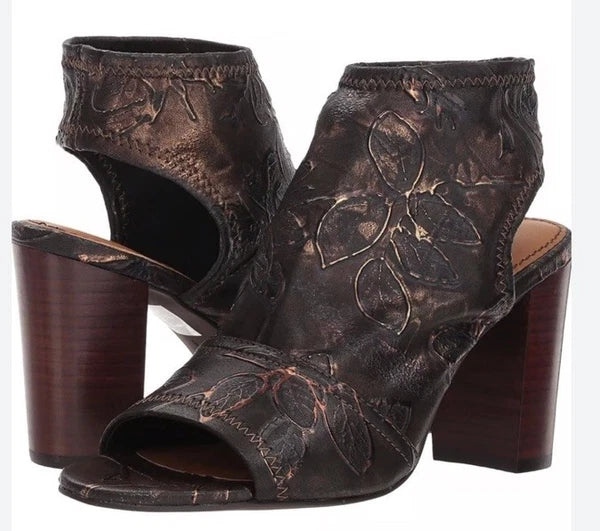 Patricia Nash Pace Fabric Slingback Mule Sandals Size 8 Embossed Floral Bronze