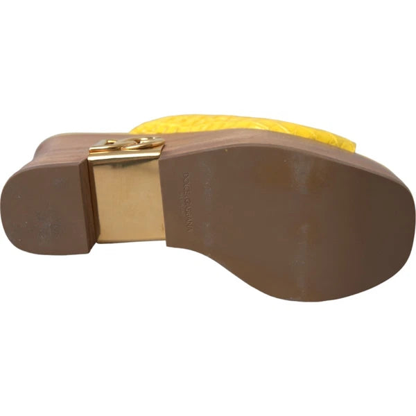 DOLCE & GABBANA Shoes Yellow Leather Wood Mule Wedge Slides EU39 / US8.5 1500usd