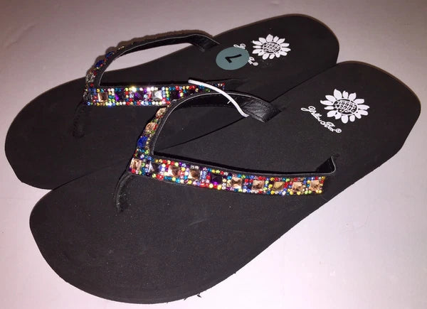 Yellow Box Womens Saydee Jeweled Rhinestone Multi Sparkle Flip Flop Sandals NWOB
