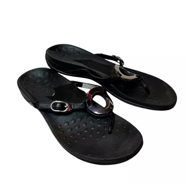 Vionic Karina Sandals Black Orthotic Slide Thong Style Slip-On Women's Size 7
