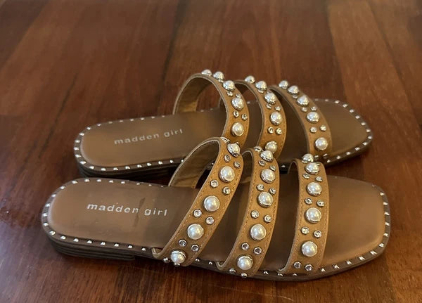Steve Madden G-Heave Pearl Gem Slide Sandals Size 6 Medium (B,M) Faux Leather