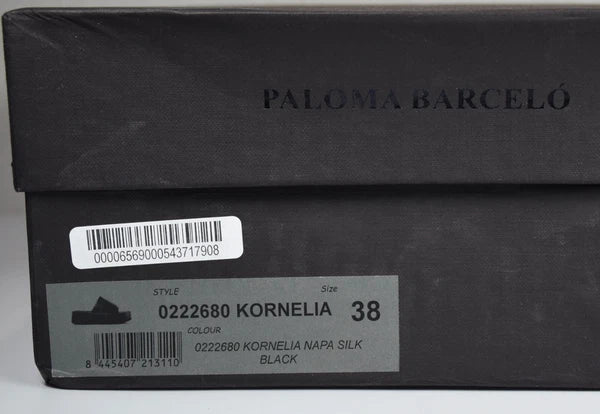 PALOMA BARCELO NIB $370 KORNELIA BLACK LEATHER PLATFORM SLIDE SANDAL. EU38/US8
