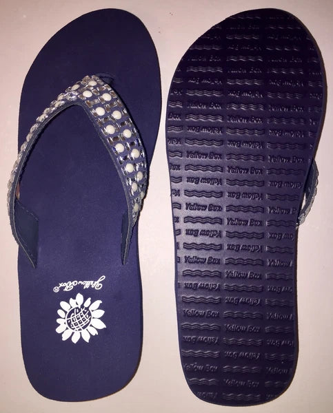 Yellow Box Flip Flops Sandals Women's Touch Wedge Pearl Jeweled Blue Black NWT