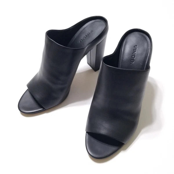 NIB Vince Alora Leather Block Heel Slide Sandal in Black Size 9 $295