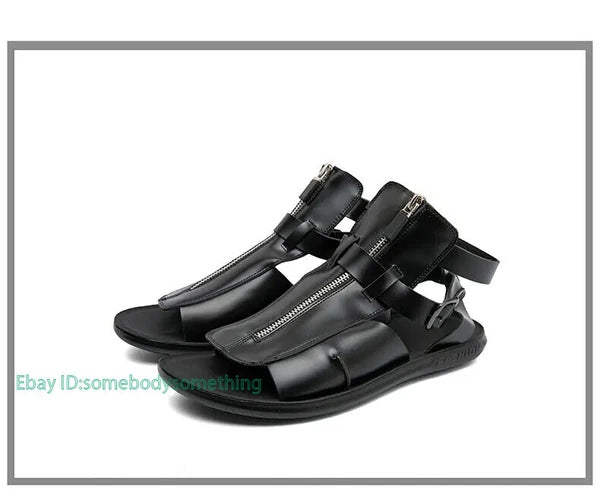 38-45 Mens Slingback Open Toe Buckle Sandals Flats Summer Roman Style PU Leather