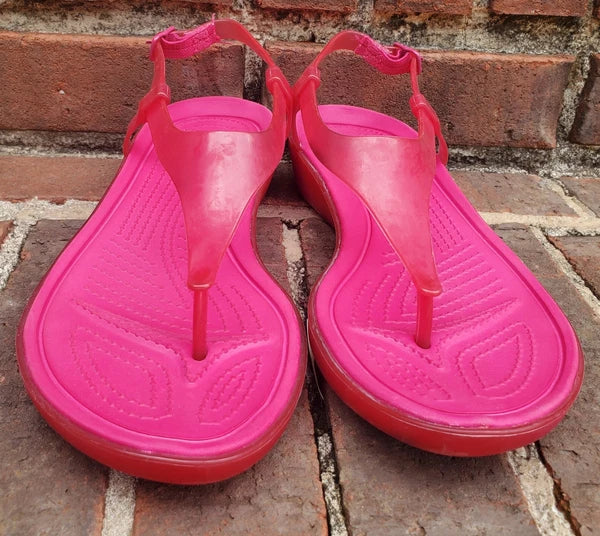 🐊CROCS●Sexi💋Serena●Flip Flop/ Thong/Slingback●Sz.7●Good/Clean Cond●HOT PINK💗