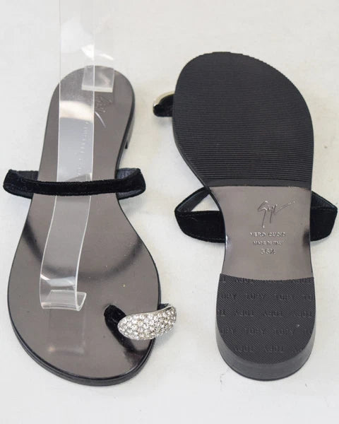 NEW GIUSEPPE ZANOTTI NuvoRock Ring Sandals 36.5 Black Crystal Embellished 6.5