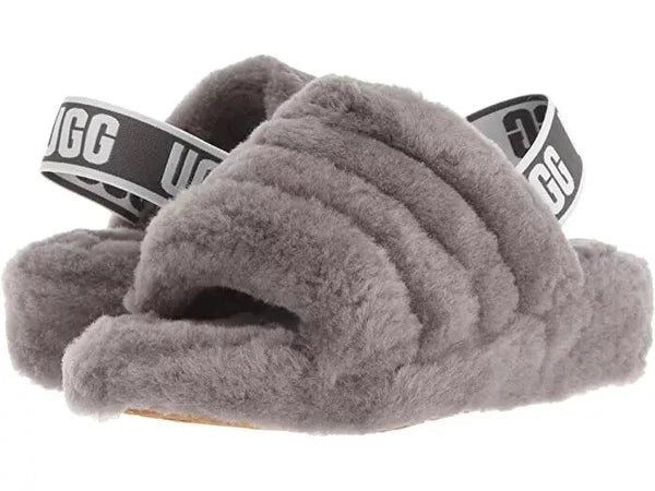 NEW UGG FLUFF YEAH SLIDE SHEEPSKIN SLIPPERS SANDALS SLIDES GREY SIZE 3