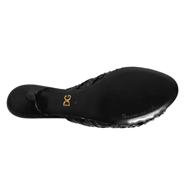 DOLCE & GABBANA Shoes Black Leather Heels Slides Sandals EU37.5 / US7 1200usd