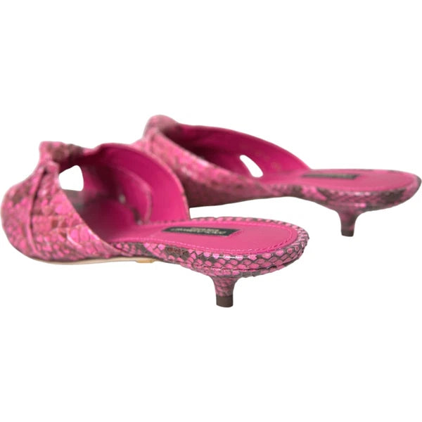 DOLCE & GABBANA Shoes Pink Python Leather Kitten Heels Slides EU37.5/US7 1200usd
