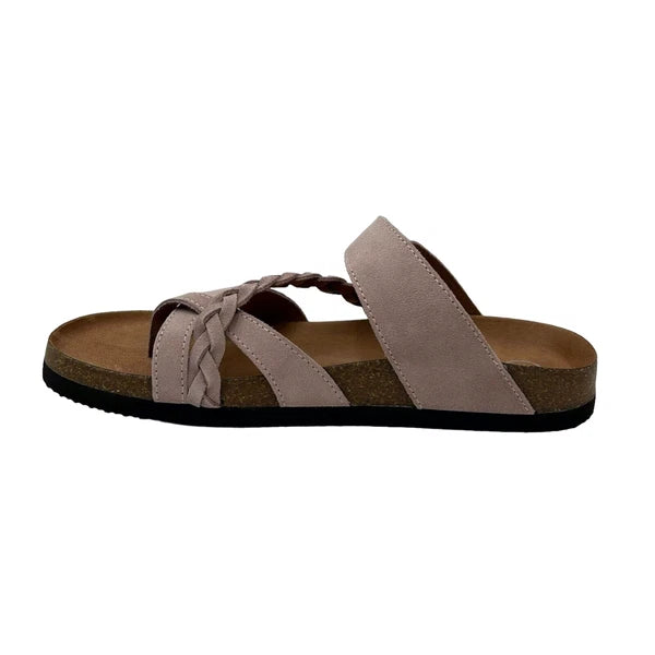 White Mountain Womens Leather Slide Sandals Size 9 Light Lavender Toe Loop Style