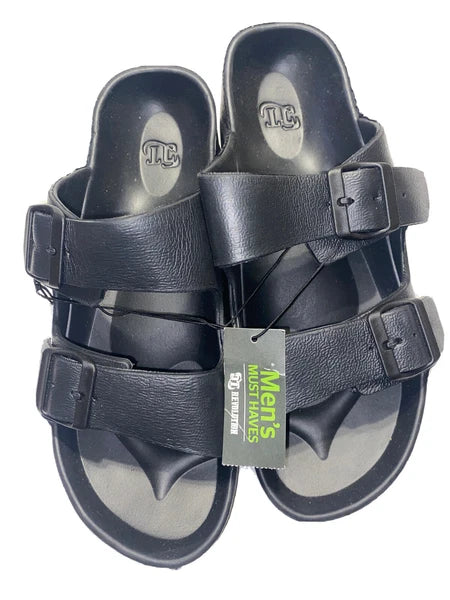 Revolution Mens Sandals, Black Size S 7-8 Buckle Style Beach Shower Shoes NWT