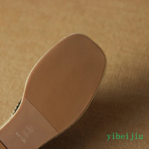Women's Slipper Hemp Straw Weaving Platform Wedge Heel Mules Slides Sandals Lady