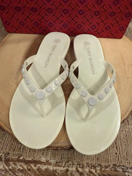 Tory Burch Studded Jelly Flip Flop Thong Sandal Ivory 8 $148 New In Box