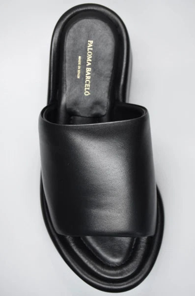 PALOMA BARCELO NIB $370 KORNELIA BLACK LEATHER PLATFORM SLIDE SANDAL. EU38/US8