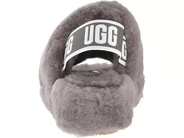 NEW UGG FLUFF YEAH SLIDE SHEEPSKIN SLIPPERS SANDALS SLIDES GREY SIZE 3