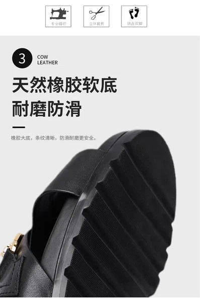 Men's Real Leather Slippers Open Toe Sandals Slides Lace Up Flat Comfort Casual