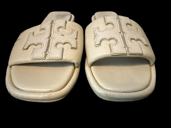 Tory Burch DOUBLE T SPORT Slides Sandals-Nappa Leather-Meadow Mist-Sz 6.5