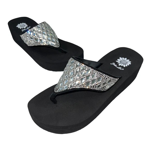 Yellow Box Flip Flops Harlequin Rhinestone Sparkle Wedge Sandals Womens Padmell