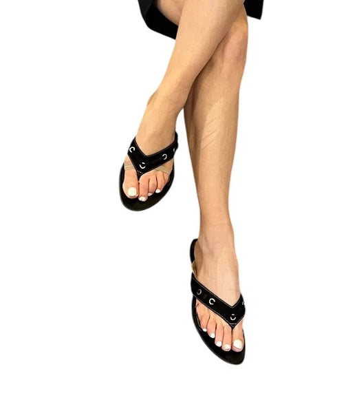 WOMEN'S TOD'S BLACK SUEDE THONGS FLIP FLOP SLIP ON SLIDES SANDALS GROMMET 8
