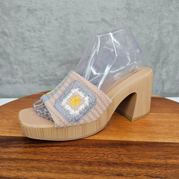 No Boundaries NOBO Crochet Mid Heel Sandals 8 Cottagecore Slide Colorful Square