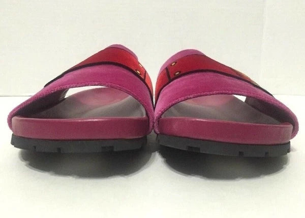 Prada Slides Sandals Slip On Belt Pink Velvet Womens Size EU37.5/US7-7.5