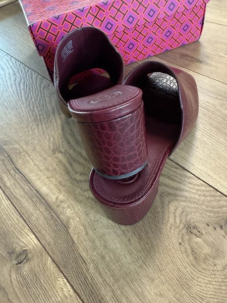 TORY BURCH MARTINE  croco emboss slide sandal Burgundy Claret 7.5 C MSRP $406