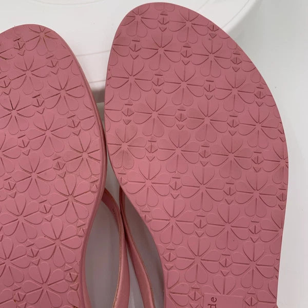 Kate  Spade Tatum New York Pink Leather Bow-Thong Sandals Spade Charm Size 9B