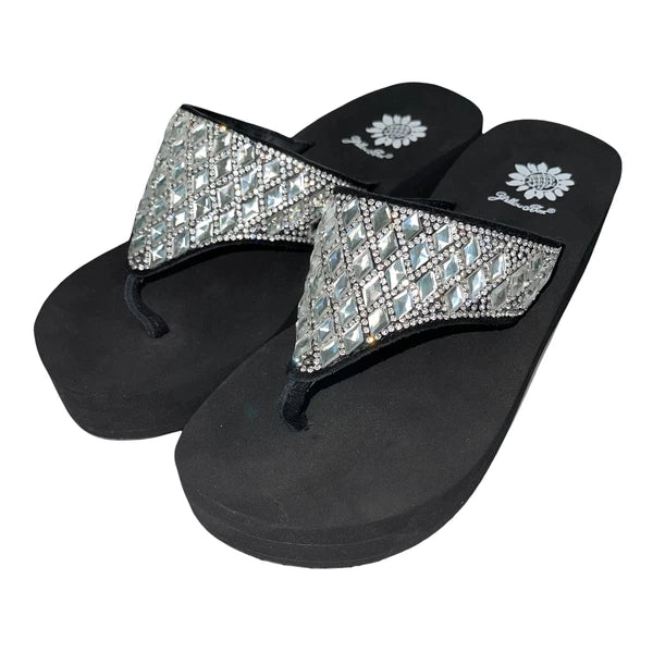 Yellow Box Flip Flops Harlequin Rhinestone Sparkle Wedge Sandals Womens Padmell