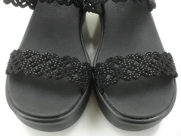 Women's 8 M Skechers Rumble On Sassy Dayz Sandals 119147 Black Wedge Heel Beaded