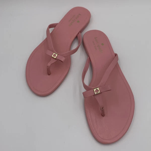 Kate  Spade Tatum New York Pink Leather Bow-Thong Sandals Spade Charm Size 9B