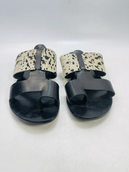 Torgeis New York Sz 7 Epona Slide Sandals Black Leather Pony Calf Hair #FEI1059